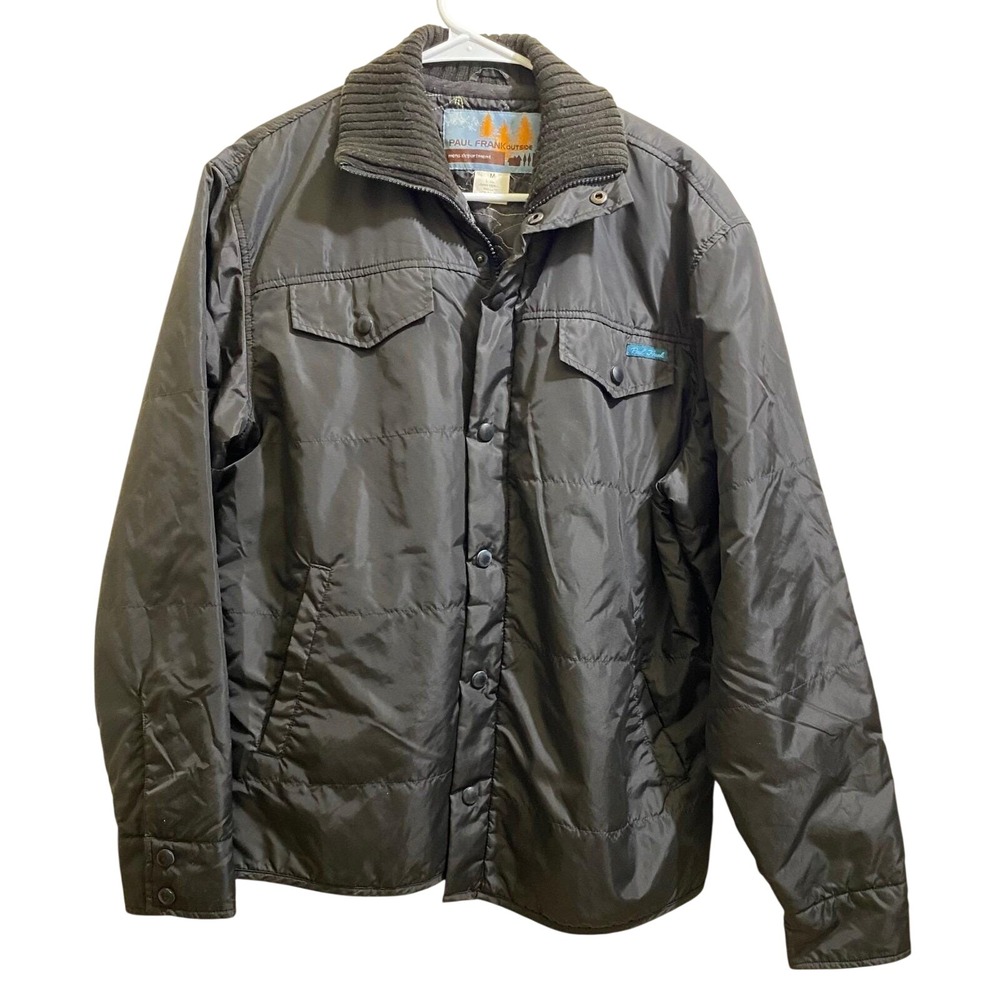 Paul Frank Outside Mens Puffer Jacket Quilted Snap Front Collar Charcoal M